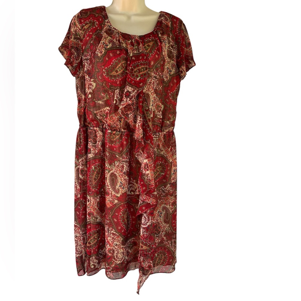 Emma & Michele Flutter Sleeve Ruffle Elastic Waist Paisley Print Dress Size 16